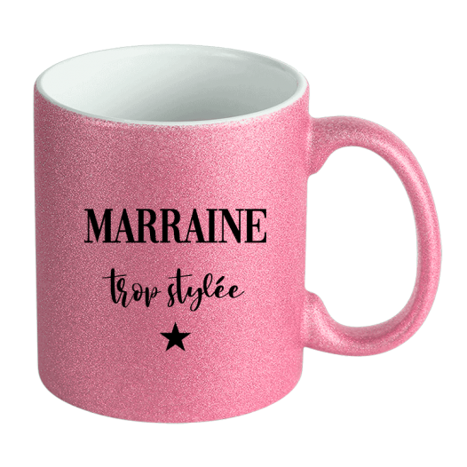 Marraine stylée-paillettes-mug