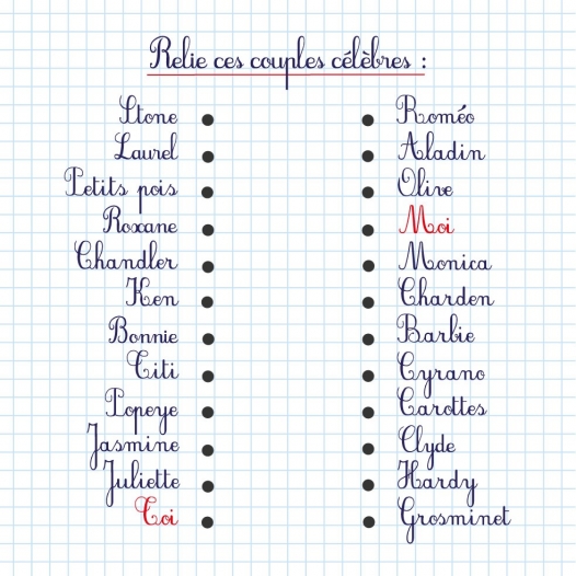 Couples à relier carte